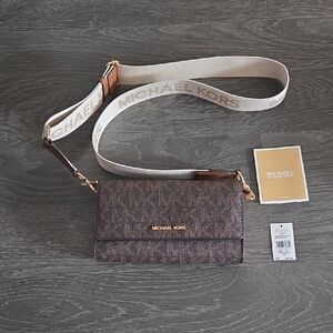 Michael Kors Brown and Gold Logo Crossbody